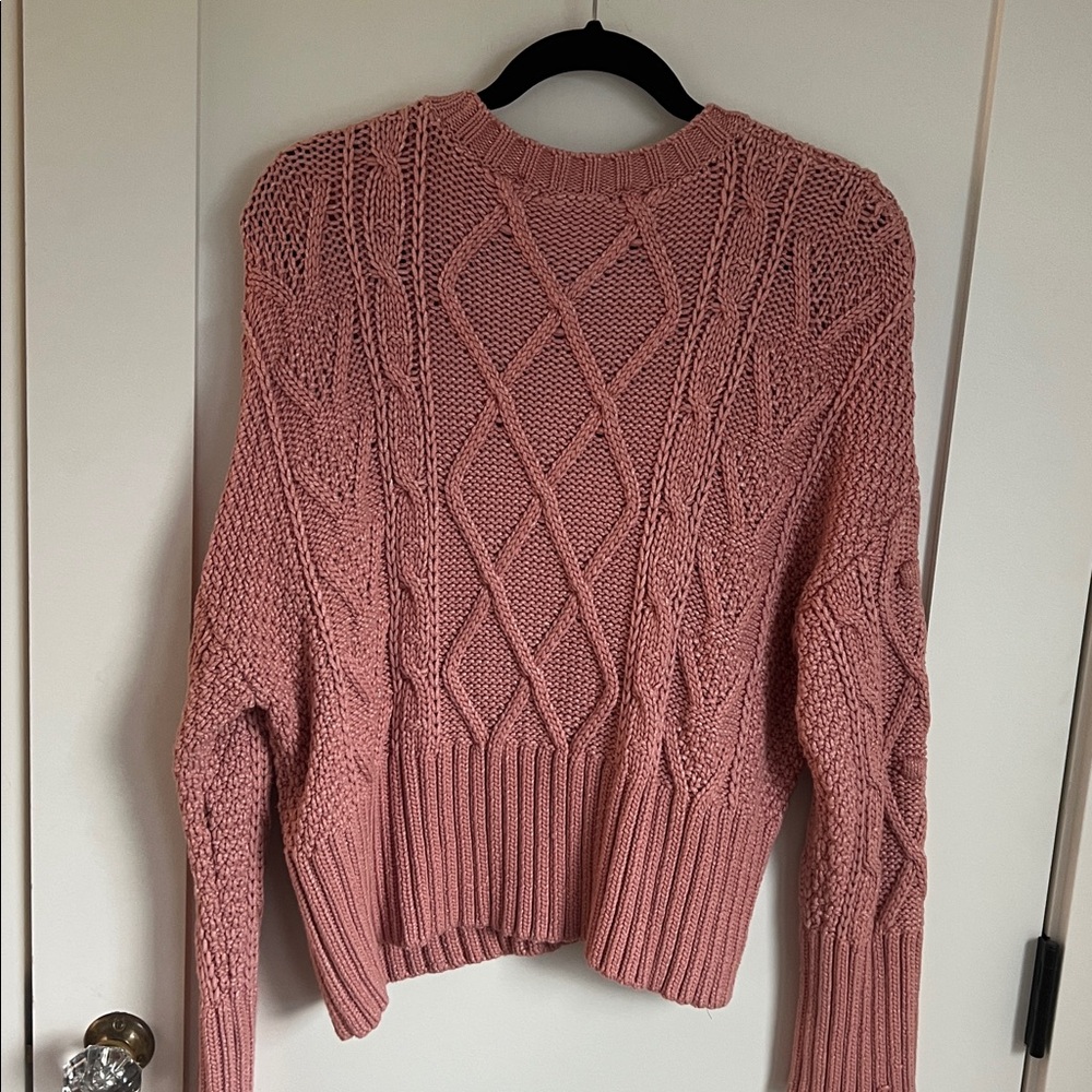 🪅Zara Pink Cable Knit Cotton Oversize Crewneck Sweater Small - Picture 9 of 9